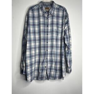Foundry Button Up Shirt Mens 2XLT Blue Plaid Long Sleeves Casual Outdoors Work